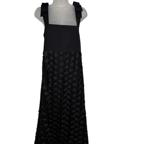 Julia Allert Black Midi Dress Floral Appliqué XL NWT - Picture 2 of 6